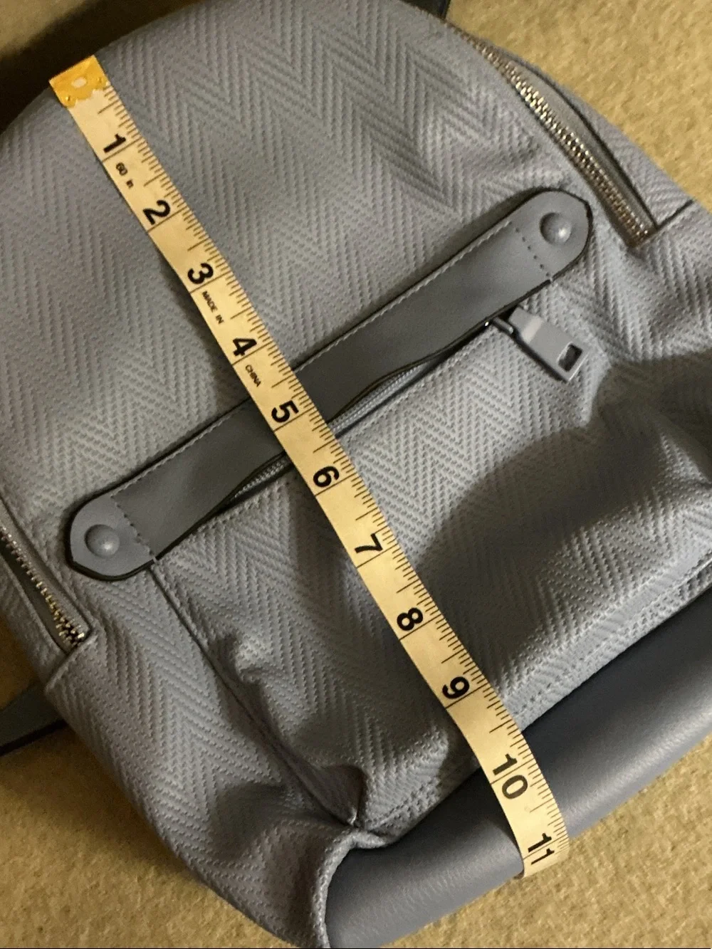Mini Textured Light Gray Backpack with Gold Hardware